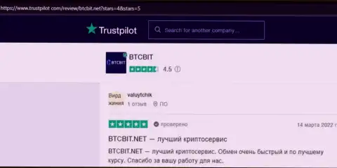 Мнения о деятельности online обменки BTCBit на ресурсе Trustpilot Com