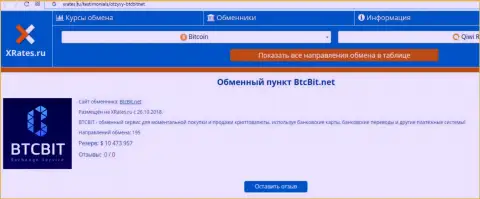 Обзорная статья об онлайн-обменке BTCBit Net на сайте xrates ru