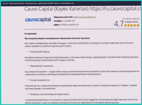 Обзорный материал об условиях дилингового центра Cauvo Capital на портале Revocon Ru