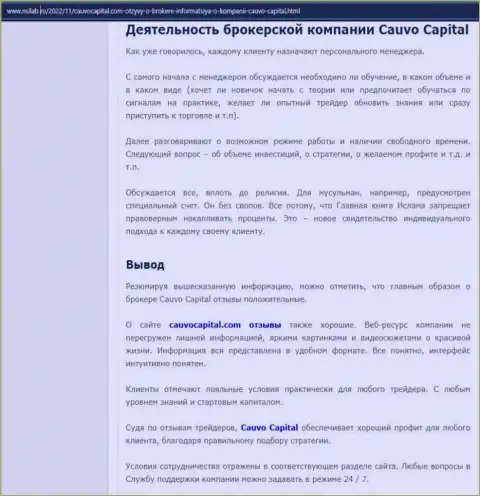 Дилинговый центр Cauvo Capital был описан в публикации на интернет-портале nsllab ru