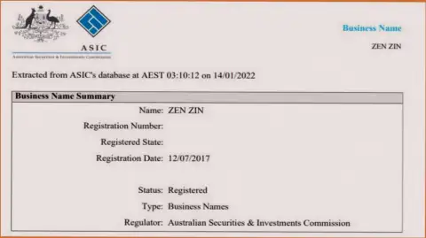 Дилинговая компания Зиннейра Ком имеет регистрацию на территории Австралии