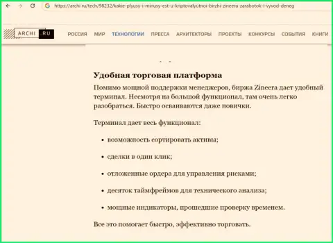 Информационная публикация о торговом терминале компании Zinnera, на интернет-сервисе архи ру